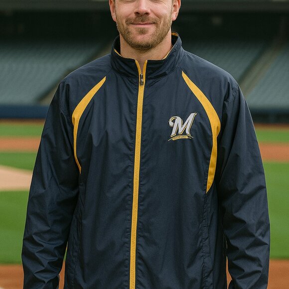 Milwaukee Brewers Men’s Extra Large Windbreaker Jacket MLB Vintage Retro - Picture 1 of 7